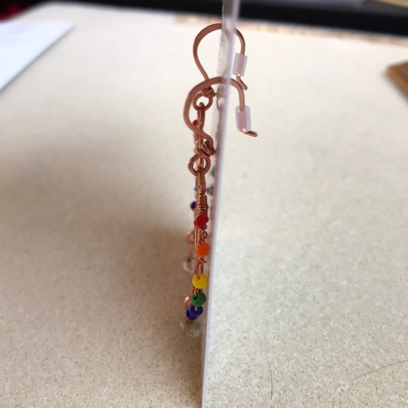 Copper Wire Rainbow Bead Spiral Dangle Earrings - Picture 4 of 5